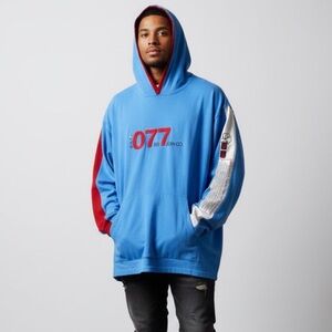 VTG Bugle Boy Hoodie Men 3XL Orbit Blue Faded Embroidered Y2K 90s Skater Baggy